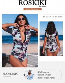 img 1 attached to Women'S Long Sleeve One Piece Swimsuit With Zip Front & Printed Design - ROSKIKI