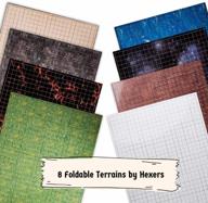 hexers rpg board mat, square grid terrains (8 varieties), compatible with d&d/pathfinder, 27" x 23", 1" squares - foldable & dry erase logo