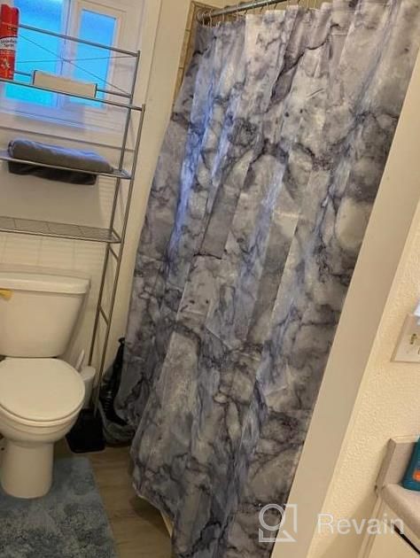 img 1 attached to MDesign Fabric Shower Curtain, 72" X 72", Machine Washable, Quality Reinforced Buttonholes For Bathroom, Guest Bath, Stalls, Tubs, Carrara Marble Design - Almond Brown review by Jacqueline Jenkins