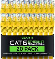 gearit cat 6 ethernet cable 1 ft (20-pack) - cat6 patch cable, cat 6 patch cable, cat6 cable, cat 6 cable, cat6 ethernet cable, network cable, internet cable - yellow 1 foot logo