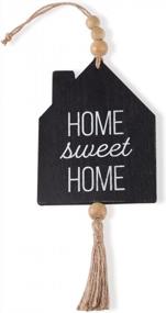 img 4 attached to OYATON Home Sweet Home Wood Hanging Sign Decor, Small Black Rustic Wooden Blocks House Hanging Sign With Beads And Jute Rope Tassel For Wall Farmhouse Decoration,Front Door And Porch Home Decor