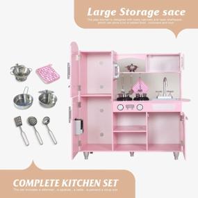 img 2 attached to Pink Kitchen Playset For Kids Ages 3+ With Lights & Sounds - TaoHFE Wooden Play Kitchen Set Gift