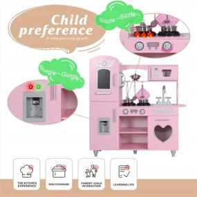 img 1 attached to Pink Kitchen Playset For Kids Ages 3+ With Lights & Sounds - TaoHFE Wooden Play Kitchen Set Gift