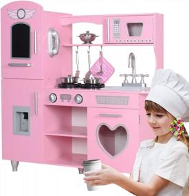 img 4 attached to Pink Kitchen Playset For Kids Ages 3+ With Lights & Sounds - TaoHFE Wooden Play Kitchen Set Gift