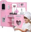 pink kitchen playset for kids ages 3+ with lights & sounds - taohfe wooden play kitchen set gift logo