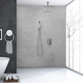 img 3 attached to Modern 16 Inch Ceiling Mounted Brushed Nickel Shower System With Rainfall Head And Handheld Spray - Complete Bathroom Luxury Mixer Set With Rough-In Valve Body And Trim Included