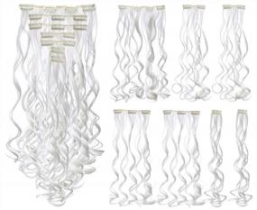 img 4 attached to Get Your Party Started With SWACC 7-Piece Full Head Highlights Clip-On Hair Extensions In 20-Inch Curly White Synthetic Hairpieces