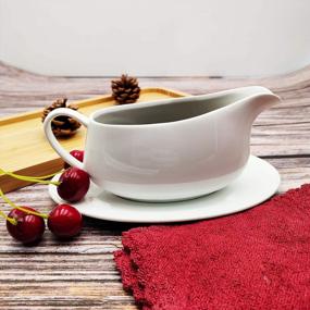 img 4 attached to Serve Up Perfectly Poured Sauces With Our Porcelain Gravy Boat Set - Microwave & Dishwasher Safe