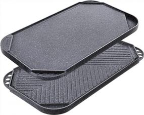 img 4 attached to VERSATILE Nonstick Griddle Grill Pan For Indoor Stovetop Or Outdoor BBQ: Reversible, Two Burner Cast Aluminum, 19.5" X 10.7