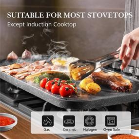 img 2 attached to VERSATILE Nonstick Griddle Grill Pan For Indoor Stovetop Or Outdoor BBQ: Reversible, Two Burner Cast Aluminum, 19.5" X 10.7
