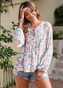 img 3 attached to PRETTYGARDEN Women'S Floral Ruffled Tunic Blouse Tie V Neck Casual Long Sleeve Babydoll Peplum Tops