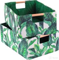 anminy 2pcs foldable fabric storage bins with wood handles - green leaves, large: ideal solution for organizing nursery, baby, kids toys, clothes, towels, and laundry logo