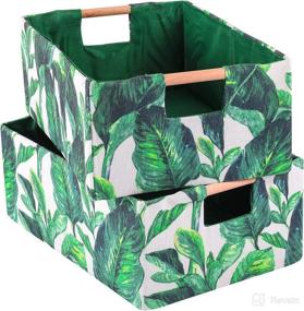 img 4 attached to ANMINY 2PCS Foldable Fabric Storage Bins with Wood Handles - Green Leaves, Large: Ideal Solution for Organizing Nursery, Baby, Kids Toys, Clothes, Towels, and Laundry