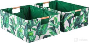 img 3 attached to ANMINY 2PCS Foldable Fabric Storage Bins with Wood Handles - Green Leaves, Large: Ideal Solution for Organizing Nursery, Baby, Kids Toys, Clothes, Towels, and Laundry