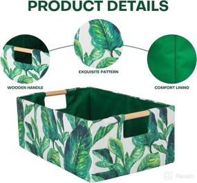 img 1 attached to ANMINY 2PCS Foldable Fabric Storage Bins with Wood Handles - Green Leaves, Large: Ideal Solution for Organizing Nursery, Baby, Kids Toys, Clothes, Towels, and Laundry