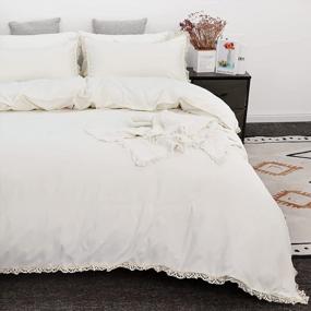 img 4 attached to Simple Yet Stylish Pure White Duvet Cover Set With Lace Design, Made Of Lightweight And Breathable Polyester Fiber For King Size Bed, Including A Comforter Cover Set And 2 Pillowcases By ZHH