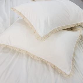 img 3 attached to Простой, но стильный чистый белый пододеяльник с кружевным дизайном, изготовленный из легкого и дышащего полиэфирного волокна для большой двуспальной кровати, включая комплект одеяла и 2 наволочки от ZHH