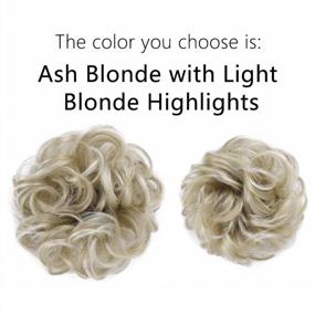 img 3 attached to Thick 2PCS Updo Messy Hair Bun Curly Wavy Ponytail Extensions Hairpieces Hair Scrunchies For Women Girls In Ash Blonde With Light Blonde Highlights By REECHO