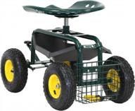 rolling garden cart wagon scooter with swivel work seat and tool storage utility basket for planting logo