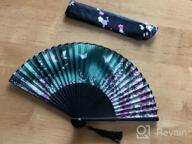 img 1 attached to Silk Folding Fan With Bamboo Frame And Fabric Sleeve - OMyTea® Women'S Hand Held Fan Featuring Sakura Cherry Blossom Pattern For Perfect Gifts (WZS-1) review by Pat Haberman