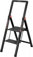 intertool premium ultra thin 2 step ladder with 330 lbs capacity, anti-slip pedals, & safety handrail grip - lightweight & portable aluminum folding stool for heavy duty jobs - black slim lt08-5002 logo