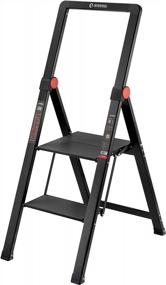 img 4 attached to INTERTOOL Premium Ultra Thin 2 Step Ladder With 330 Lbs Capacity, Anti-Slip Pedals, & Safety Handrail Grip - Lightweight & Portable Aluminum Folding Stool For Heavy Duty Jobs - Black Slim LT08-5002