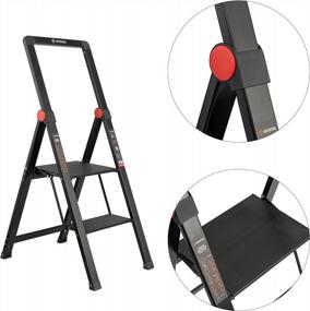 img 3 attached to INTERTOOL Premium Ultra Thin 2 Step Ladder With 330 Lbs Capacity, Anti-Slip Pedals, & Safety Handrail Grip - Lightweight & Portable Aluminum Folding Stool For Heavy Duty Jobs - Black Slim LT08-5002