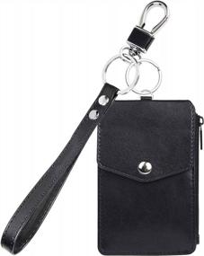 img 4 attached to Leather Keychain Wallet With Wrist Strap - Credit Card Holder And Key Chain Organizer From Teskyer