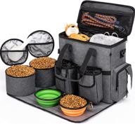 🐾 airline approved dog travel bag: ultimate organizer with 2 training bags, collapsible bowls & food containers - dark grey logo