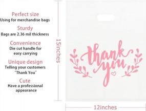 img 3 attached to Thank You Merchandise Bags With Die Cut Handles For Retail Shopping, Goodie Bags, And Gifts - Bulk Plastic Bags In White With Pink Printing, 2.36Mil 12X15 Inches (100Pcs) By LazyMe