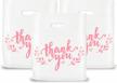 thank you merchandise bags with die cut handles for retail shopping, goodie bags, and gifts - bulk plastic bags in white with pink printing, 2.36mil 12x15 inches (100pcs) by lazyme logo