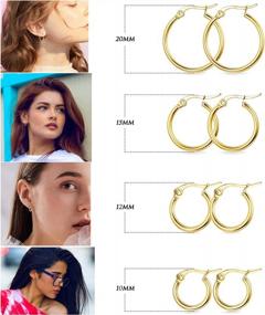 img 3 attached to Stainless Steel Round Hoop Earrings For Women - 8 Pairs 2 Style Twisted Silver Tone 10MM, 12MM, 15MM & 20MM Set