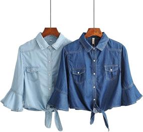 img 2 attached to Cotton Knotted Denim Jacket Sleeve Women's Clothing in Coats, Jackets & Vests