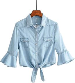 img 4 attached to Cotton Knotted Denim Jacket Sleeve Women's Clothing in Coats, Jackets & Vests