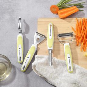 img 3 attached to Vegetable Peeler Set Stainless Steel (4PCS Set -Yellow) - Multi-Purpose Stainless Steel Peelers, Comfortable Grip Design For Kitchen, Free Silicone Brush