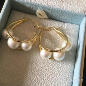 img 7 attached to 👂 FANCIME White/Yellow Gold Plated Sterling Silver Pearl Hoop Earrings - Dangle Drop & Endless, Fine Jewelry for Women & Girls