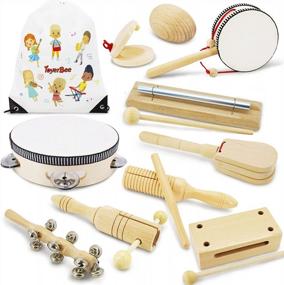 img 4 attached to Natural Wooden Baby Music Toys Set With Tambourine, Storage Bag & More - Toddler Musical Instruments For Preschool Education By ToyerBee