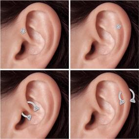 img 1 attached to Set Of 9 16G Stainless Steel And CZ Helix, Tragus And Conch Piercing Earrings For Women And Girls: Horseshoe Hoops And Helix Studs By JFORYOU
