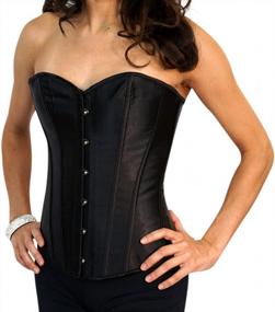 img 1 attached to Chic And Sleek: Black Satin Overbust Corset With Strong Boning And Lace-Up Detail - Available In White And Red