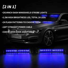 img 3 attached to Lattofigy 2 In 1 Dash Emergency Strobe Lights 2X14 Inch 24LED Safety Hazard Warning Lights Interior Front/Rear Windshield Deck Split Light Bar For Car Truck Vehicles (Blue)