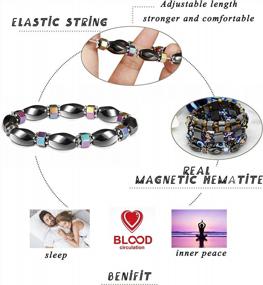 img 3 attached to 4Pcs Hematite & Tiger Eye Bracelet Set For Men & Women - THUNARAZ Magnetic Bangle Bracelets