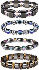 img 4 attached to 4Pcs Hematite & Tiger Eye Bracelet Set For Men & Women - THUNARAZ Magnetic Bangle Bracelets