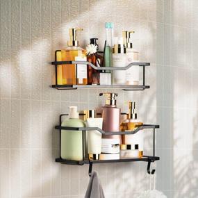 img 4 attached to Wall Mount Bamboo Shower Caddy Organizer With 6 Hooks - Natural, Self-Adhesive, Waterproof & Rustproof Storage Rack For Bathroom And Kitchen - No Drilling Required (2 Pack)