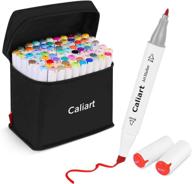 caliart 81 colors alcohol based dual tip permanent artist art markers for adult kid coloring book illustration painting card making with bonus colorless blender marker logo