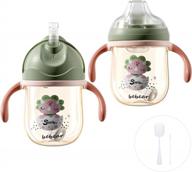 bebamour click lock weighted baby sippy cups with removable handles no spill toddler sippy cups transition cups with with duck mouth cover, bottle strap set (240 ml, green) logo