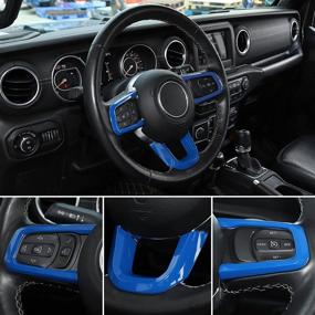 img 2 attached to 🔵 CheroCar JL JT Steering Wheel Covers Panel Decoration | Interior Accessories for Jeep Wrangler JL 2018-2021 | Jeep Gladiator JT 2020-2021 - Blue…