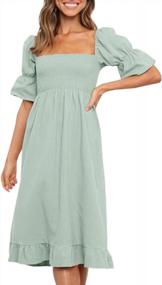 img 4 attached to Chic And Breezy Summer Style: Angashion Women'S Smocked Waist Ruffle Dress With Puff Sleeves