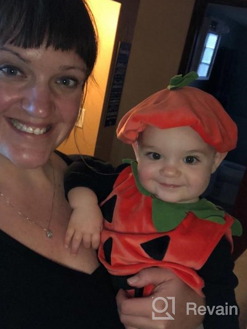 img 1 attached to Toddler Baby Boy Girl Halloween Outfit Pumpkin Bodysuit Halloween Costumes Romper Tops Hat Footies review by Pete Deutsch