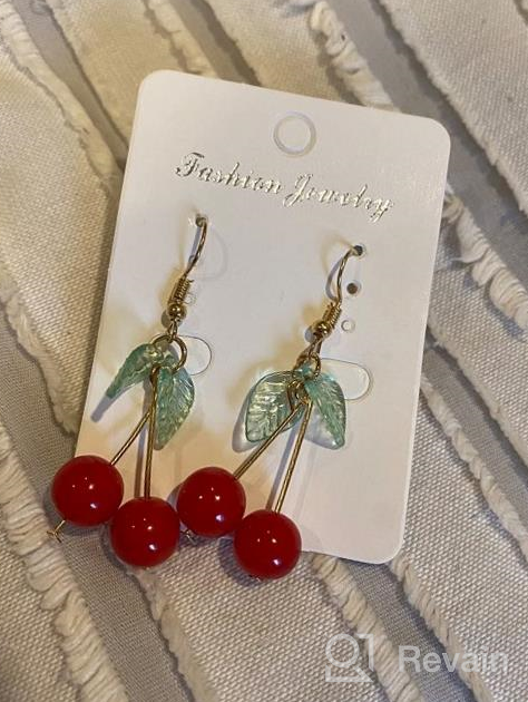 img 1 attached to 🍒 Coadipress Fruit Cherry Earrings: 18k Gold Plated Green Leaf & Red Cherry Dangle Jewelry for Women & Girls review by Steve Washington