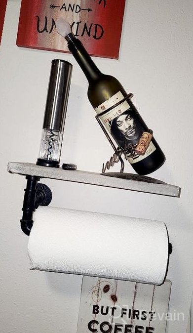 img 1 attached to Rustic Gray-Green Industrial Pipe Paper Towel Holder W/ Shelf - Wall Mount Toilet Dispenser review by Florencia Fernandez